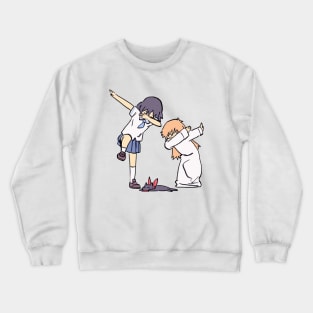 I draw that scene of nano and hakase dabbing on sakamoto / funny nichijou meme Crewneck Sweatshirt